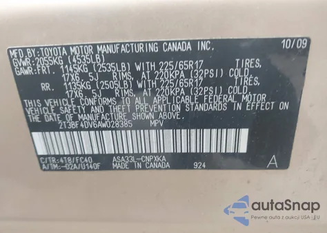 2010 Toyota Rav4 из США, поврежденный, VIN 2T3BF4DV6AW028385